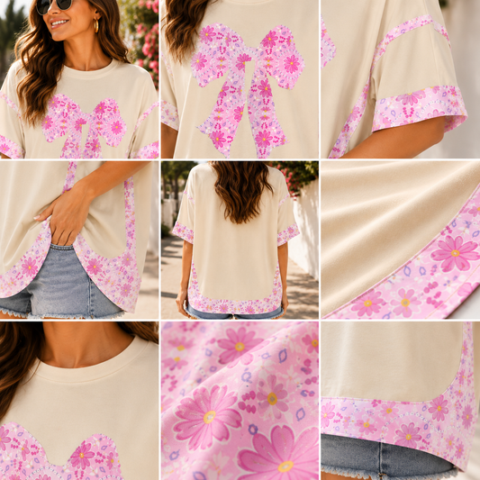 Coquette Bow Patchwork Top