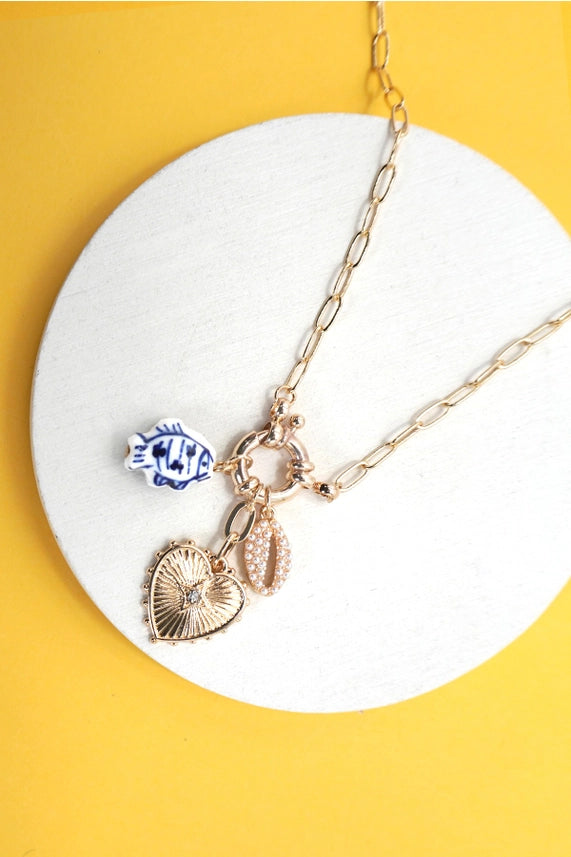 Porcelain Fish & Puka Charm Necklace