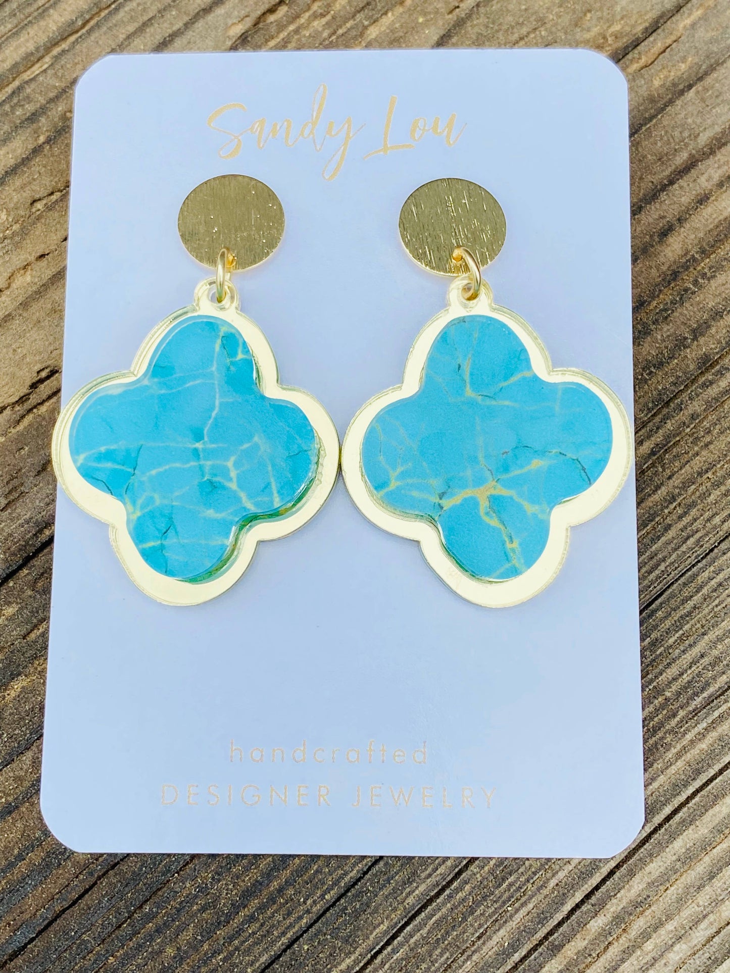 GEO FLOWER STRAWBERRY SWIRL AND GOLD EARRINGS