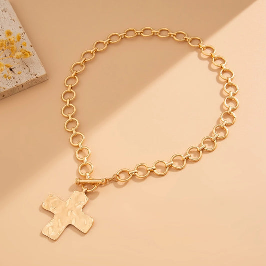 Hammered Cross Toggle Necklace - Gold & Silver