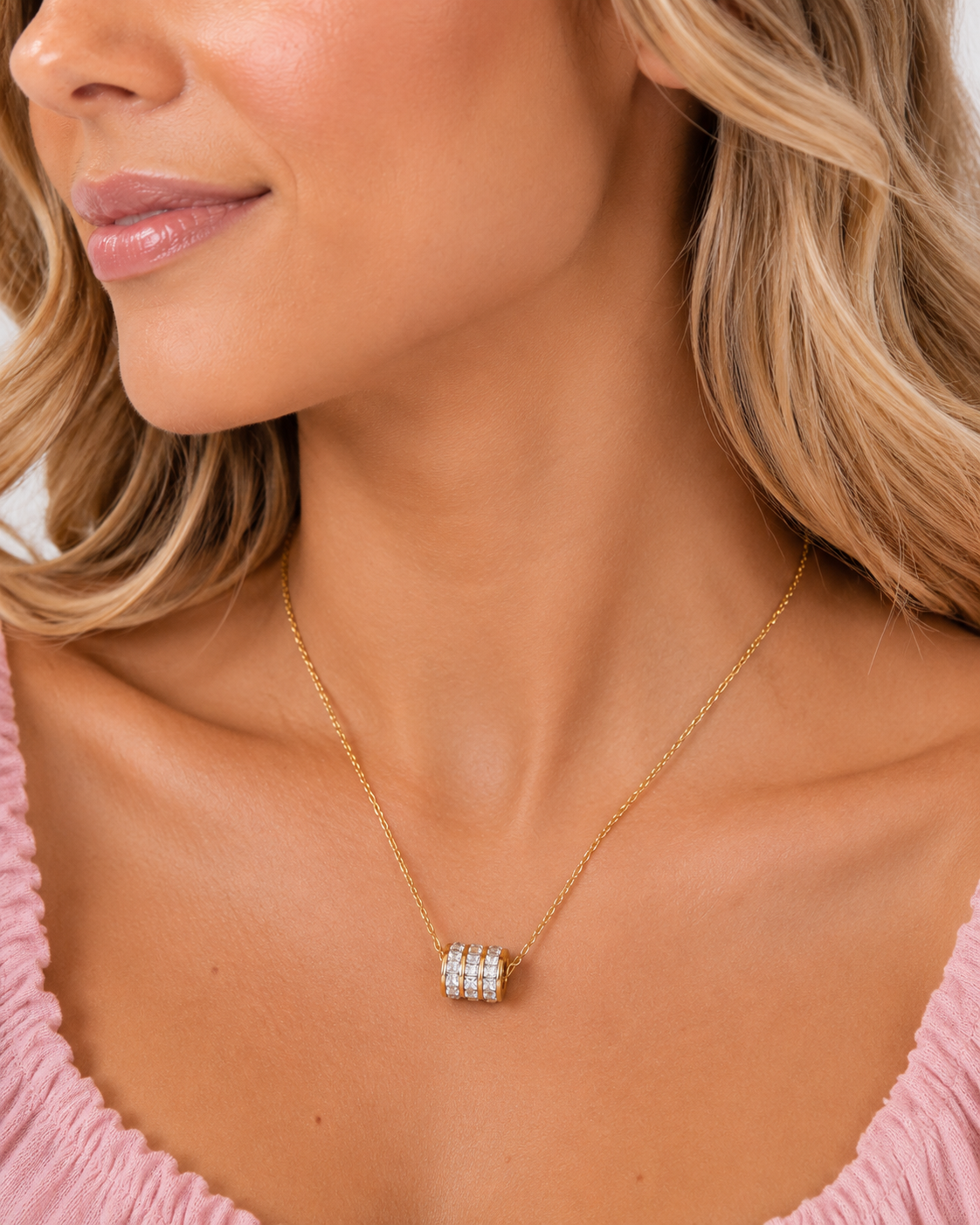 18K Gold Stainless Steel Barrel Necklace