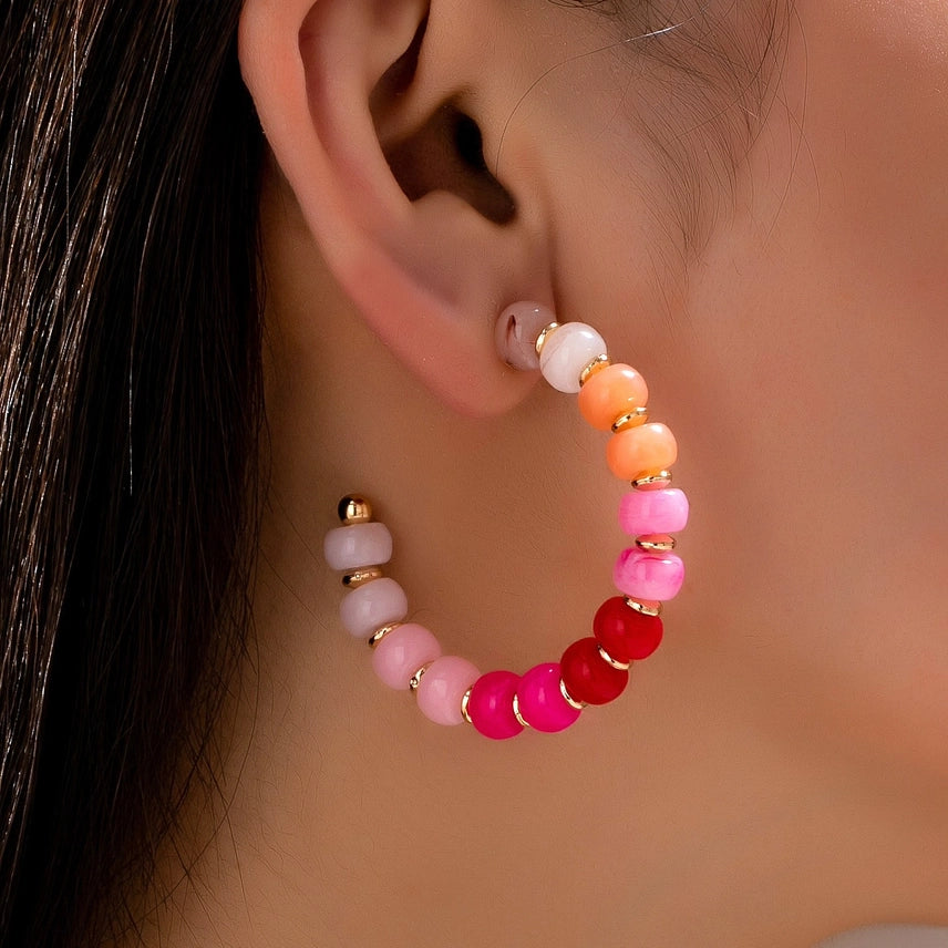 Pink Sunset Beaded Hoop Earrings