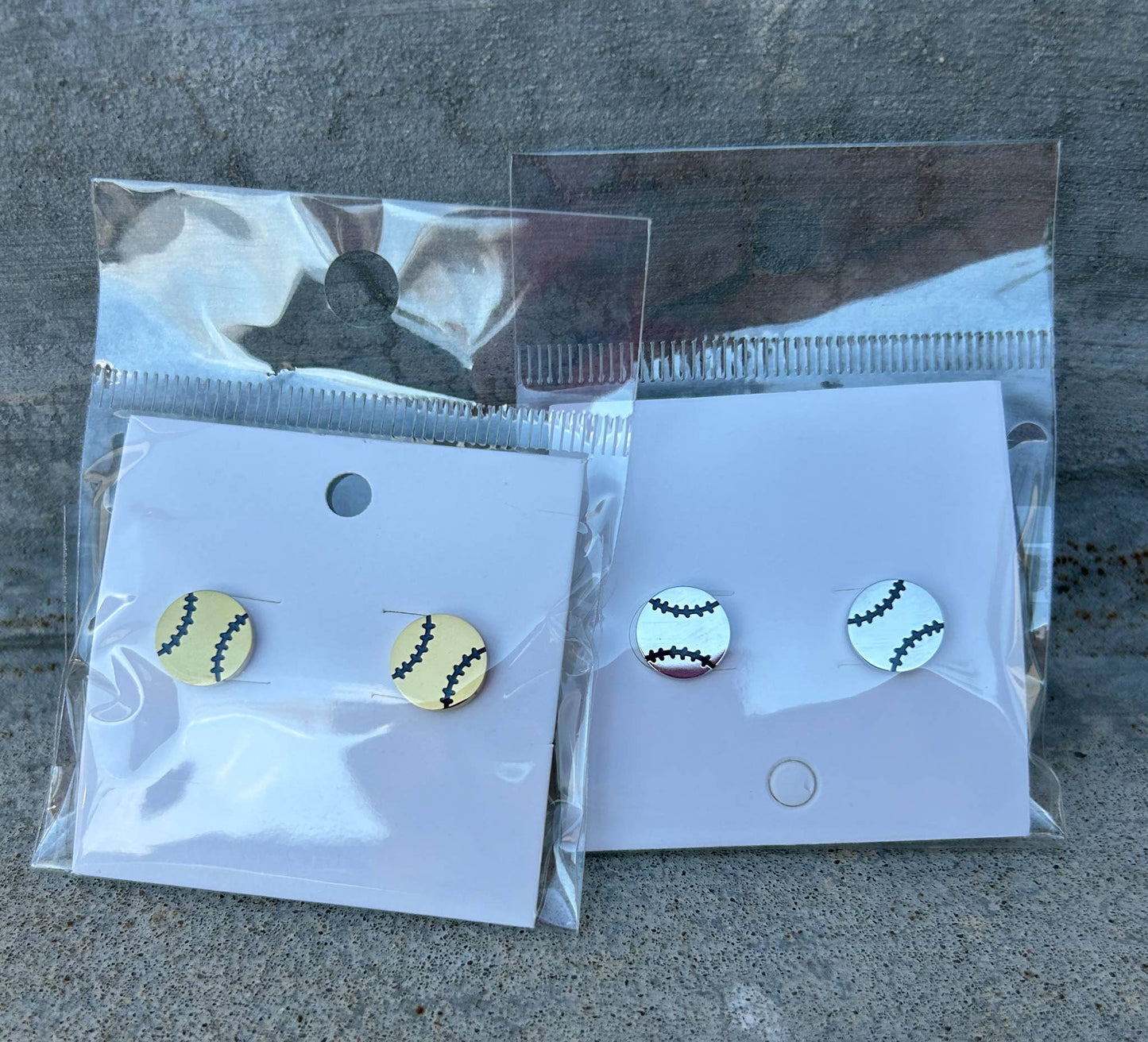 Baseball or Softball Stud Earrings in Gold