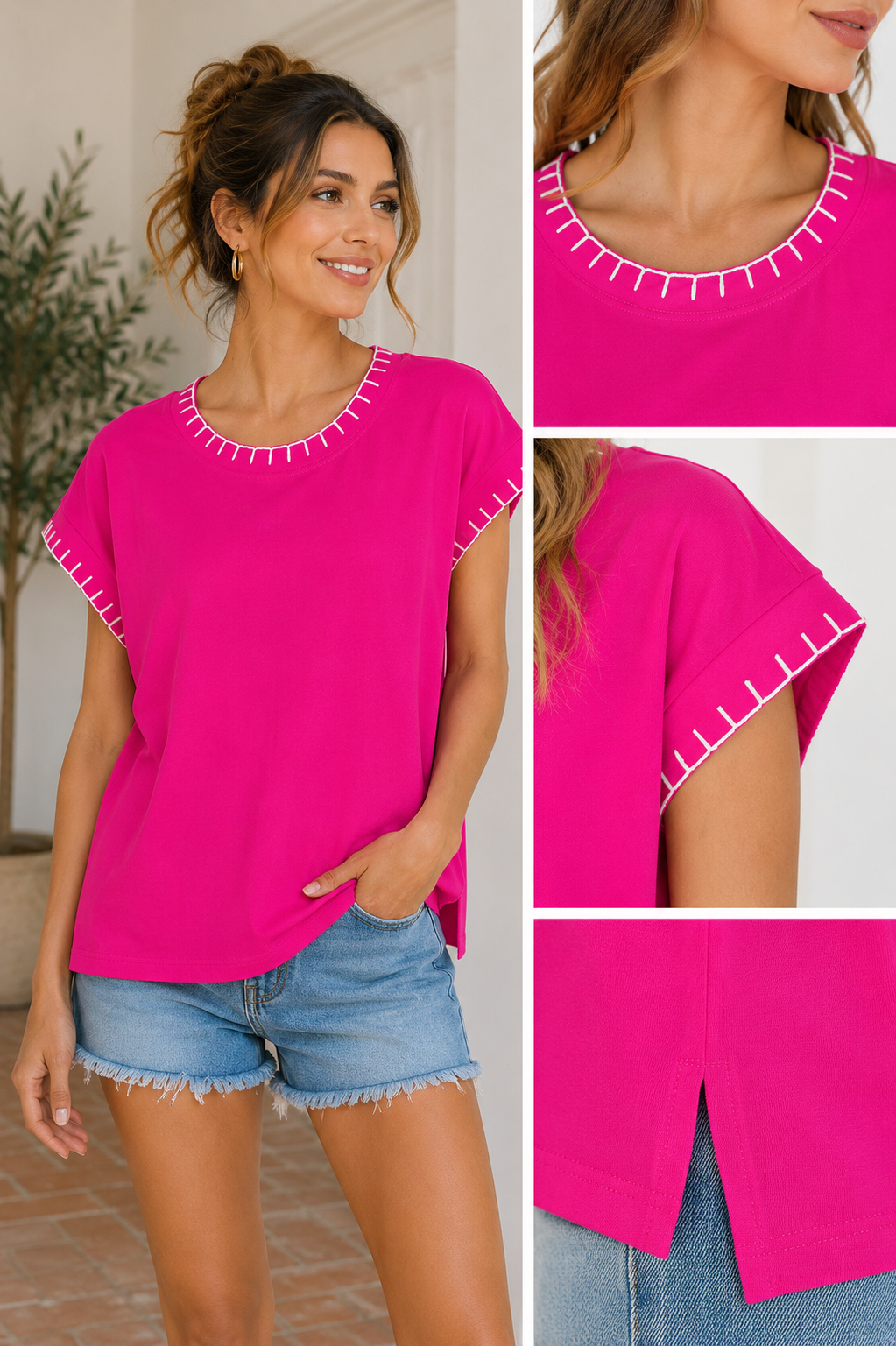 Bright Days Stitch Detail Top | Zenana