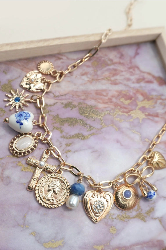 Porcelain Heart & Cross Charm Necklace