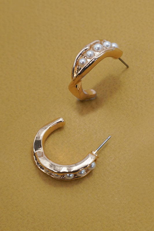 INTERTWINED PEARL HOOP TITANIUM POST EARRINGS
