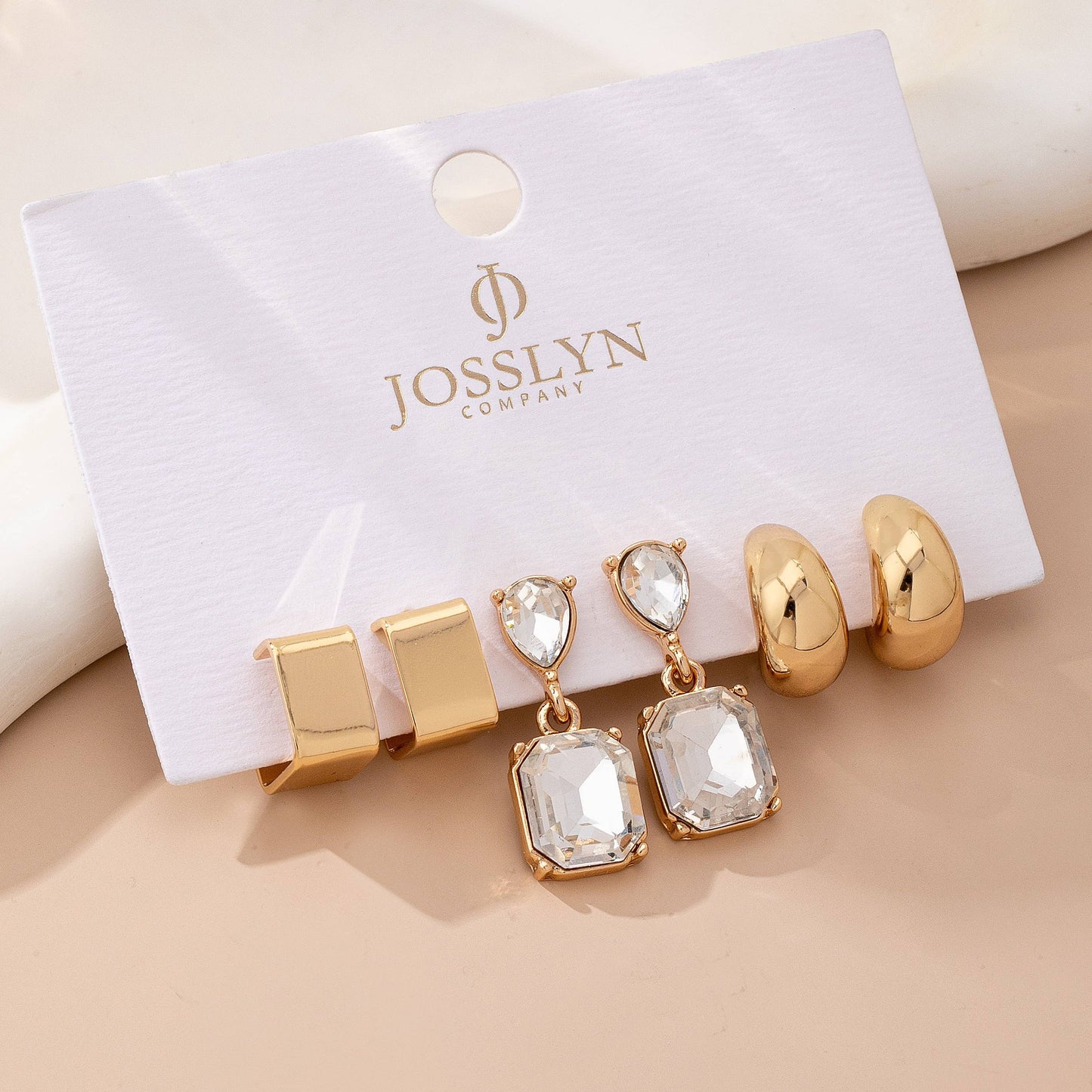 Trio Square Crescent Huggies & Crystal Drops