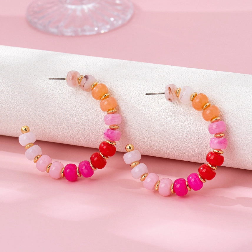 Pink Sunset Beaded Hoop Earrings