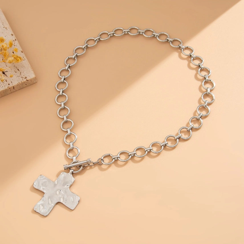 Hammered Cross Toggle Necklace