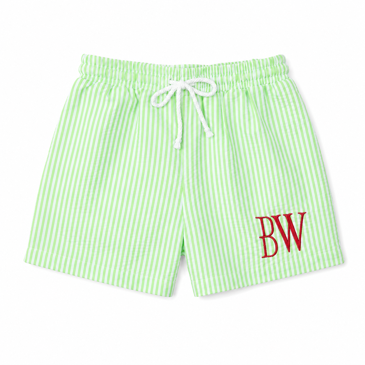 Green Personalized Seersucker Swim Trunks & Ruffle Bikini Set | Embroidery Blank Swimwear