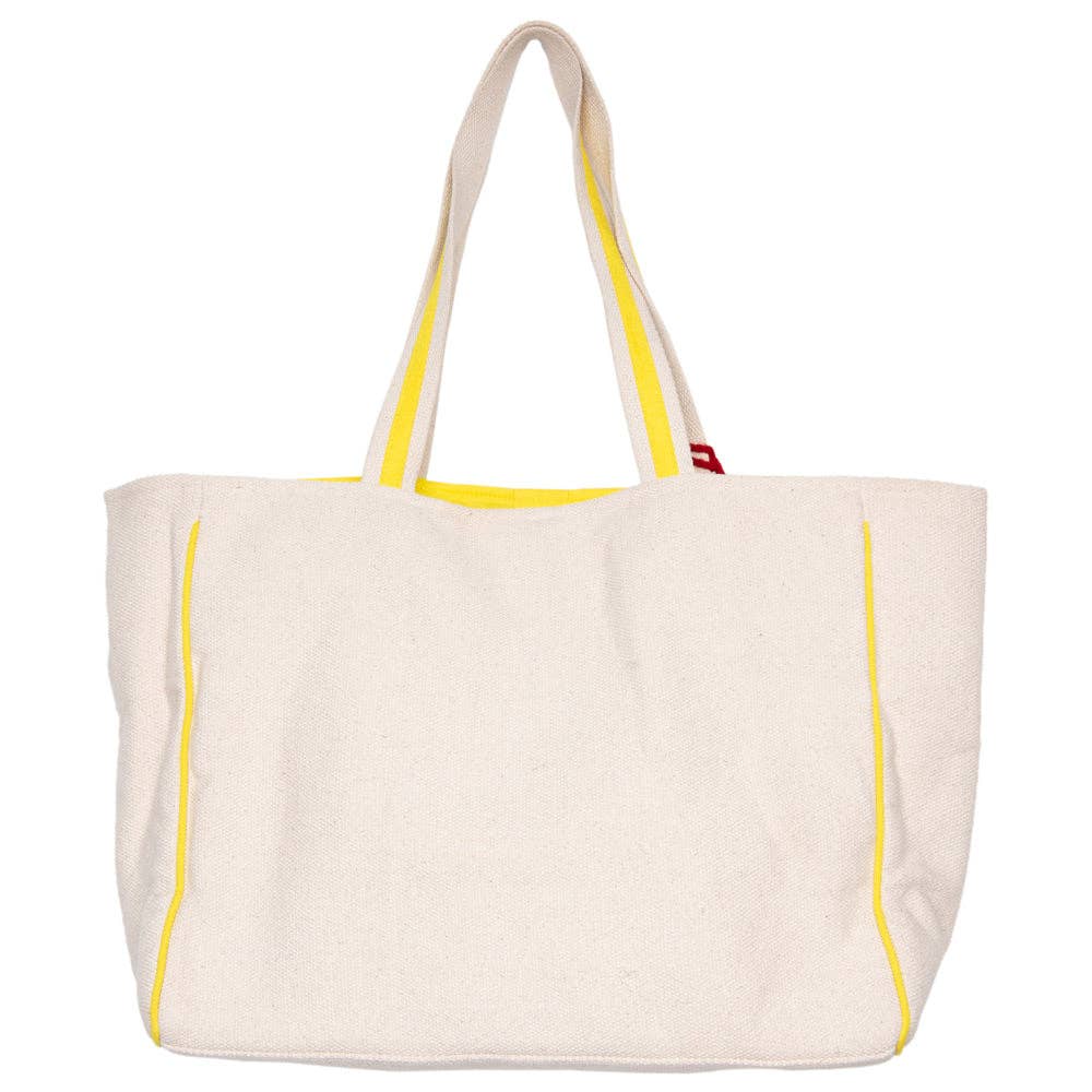 Softball Oversized Happy Face Canvas Tote Bag: Beige Canvas