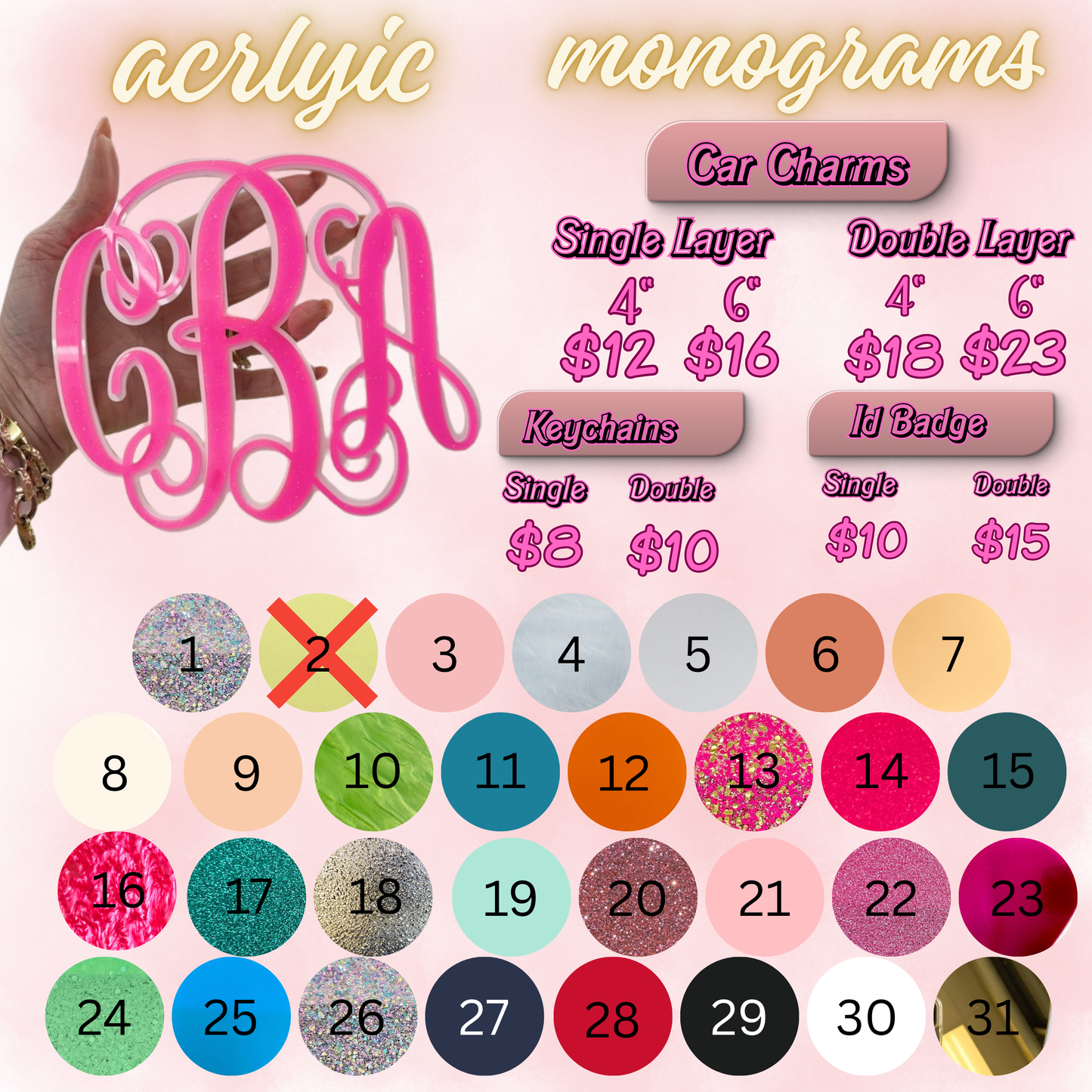 Car Charms Acrylic Monograms