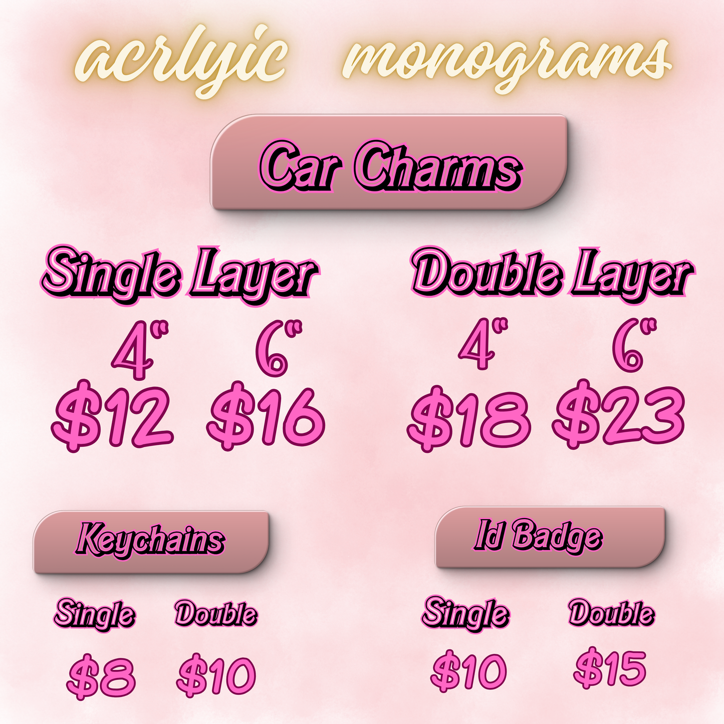 Car Charms Acrylic Monograms