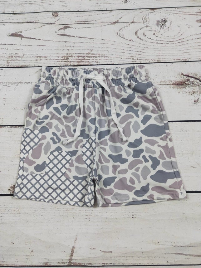 Boys Gray Camouflage Printed Shorts