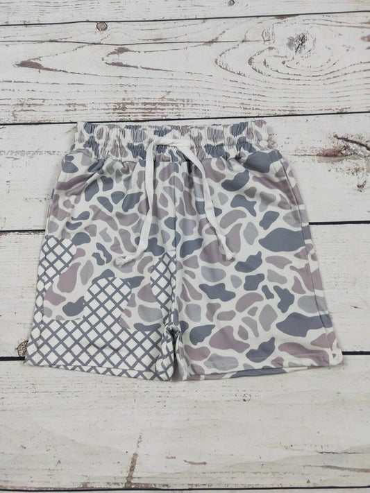 Boys Gray Camouflage Printed Shorts