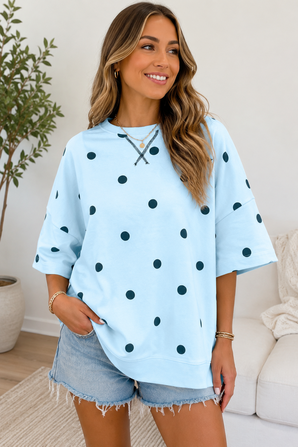 Blue Skies & Polka Dots Oversized Tee