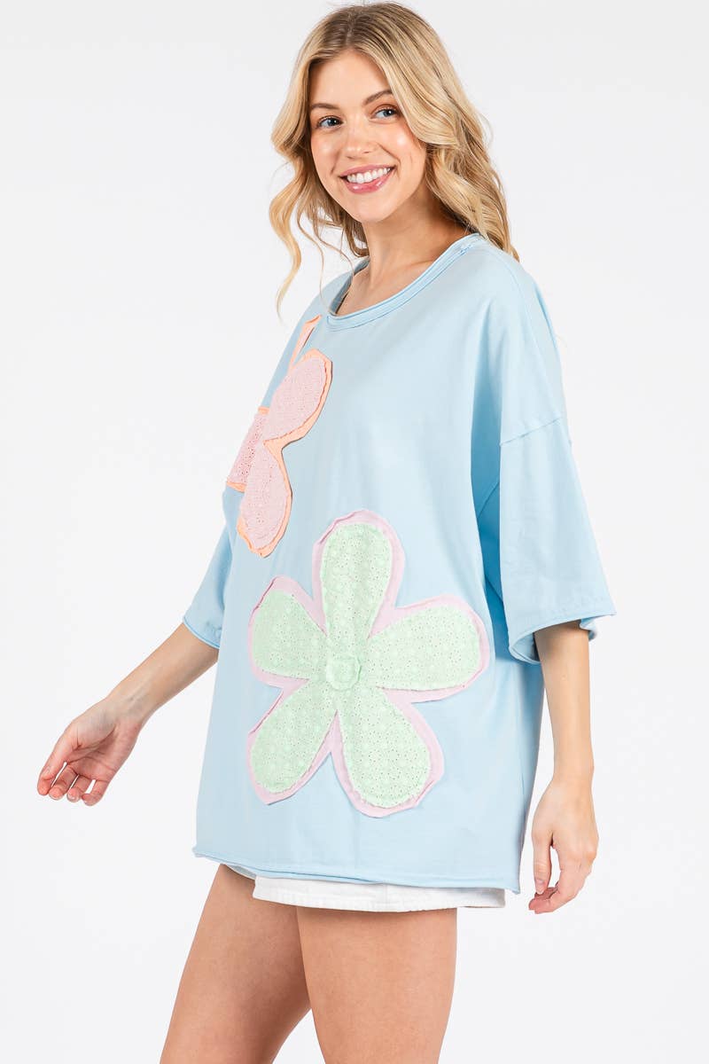 WASHED FLORAL PATCHWORK OVERSIZED TEE