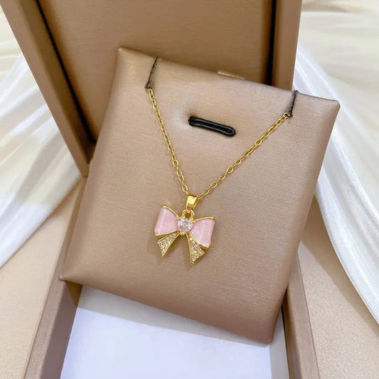 Pink Bow Pendant Necklace