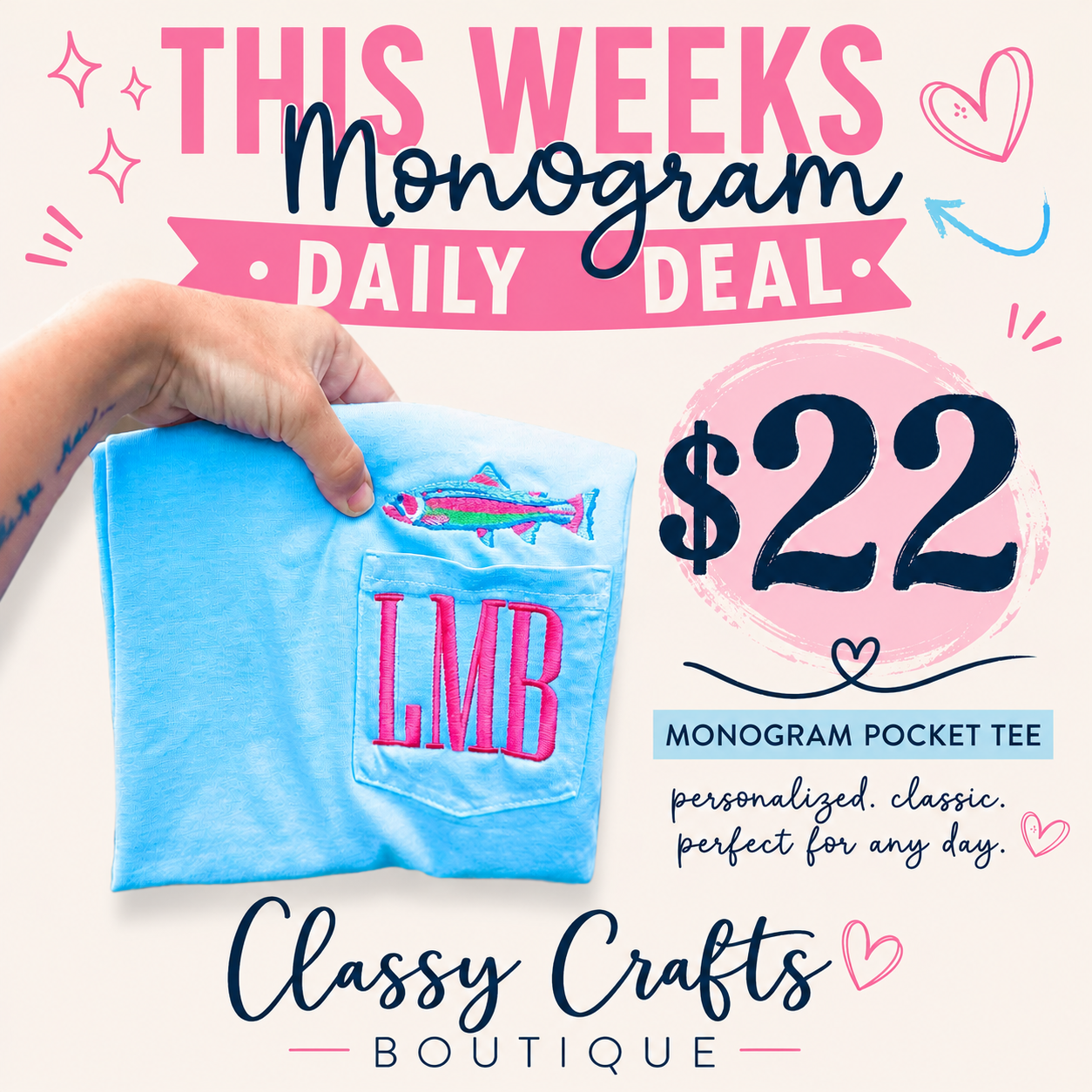 Neon Trout - CC Pocket Tee with Monogram