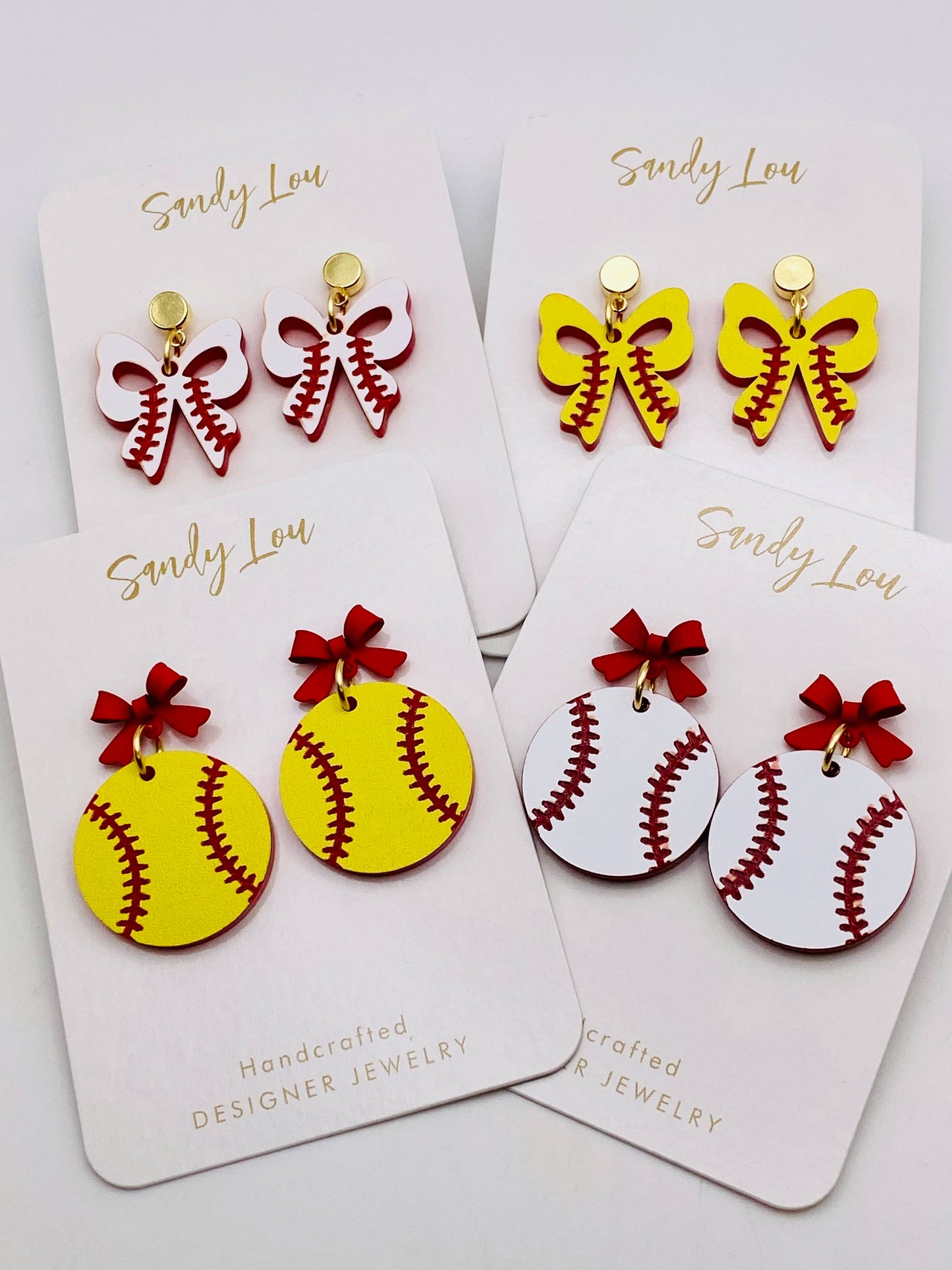 Softball Game Day Drop with Red Bow Earrings