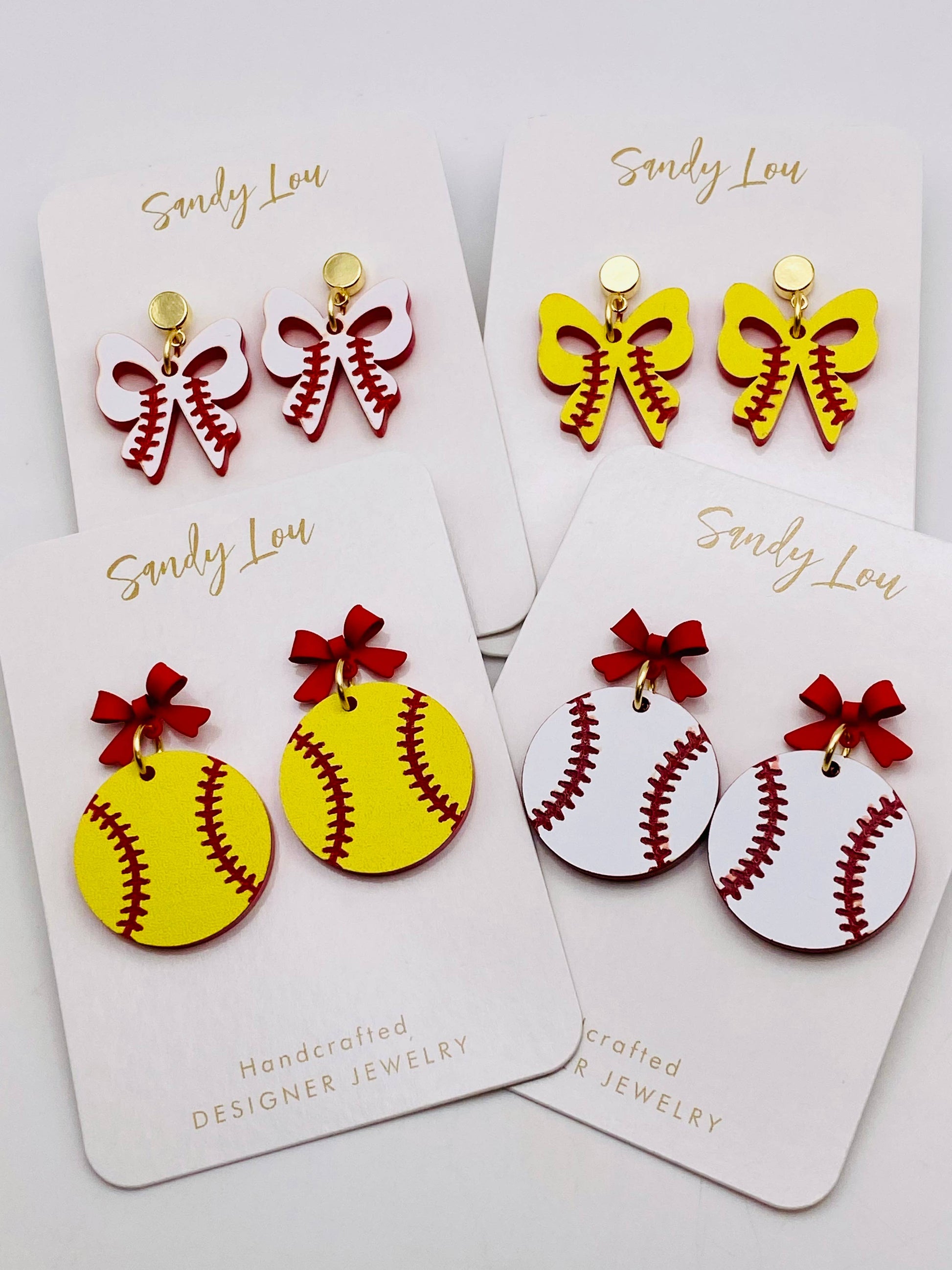 Softball Game Day Drop with Red Bow Earrings