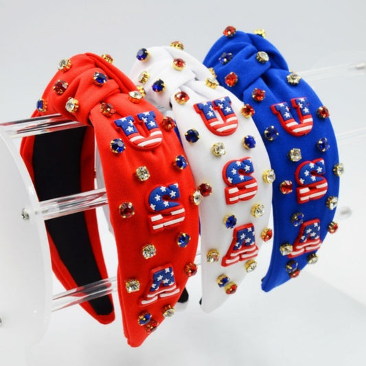 USA Rhinestone Stud Patriotic Headband