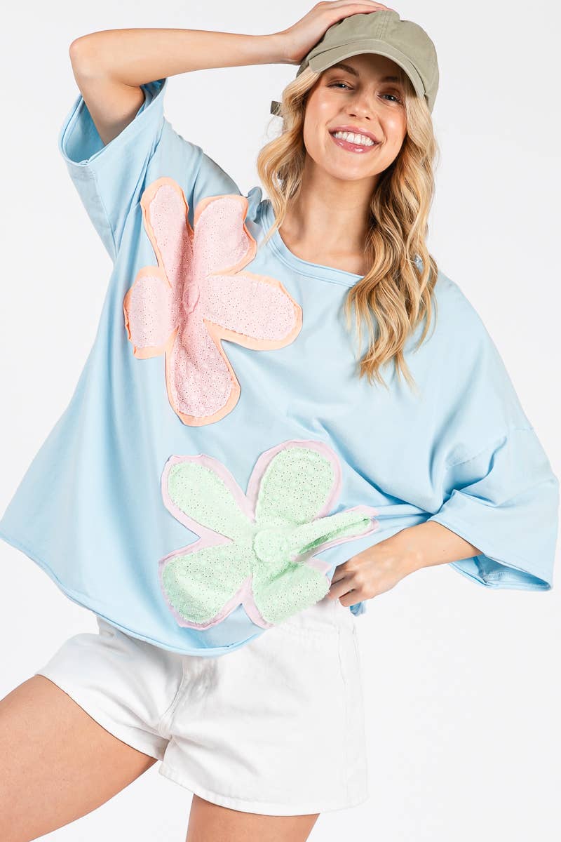 WASHED FLORAL PATCHWORK OVERSIZED TEE