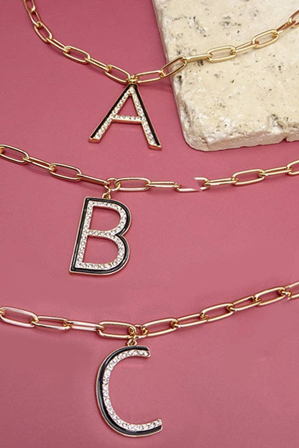 GOLD RHINSTONE INITIAL PENDANT NECKLACE