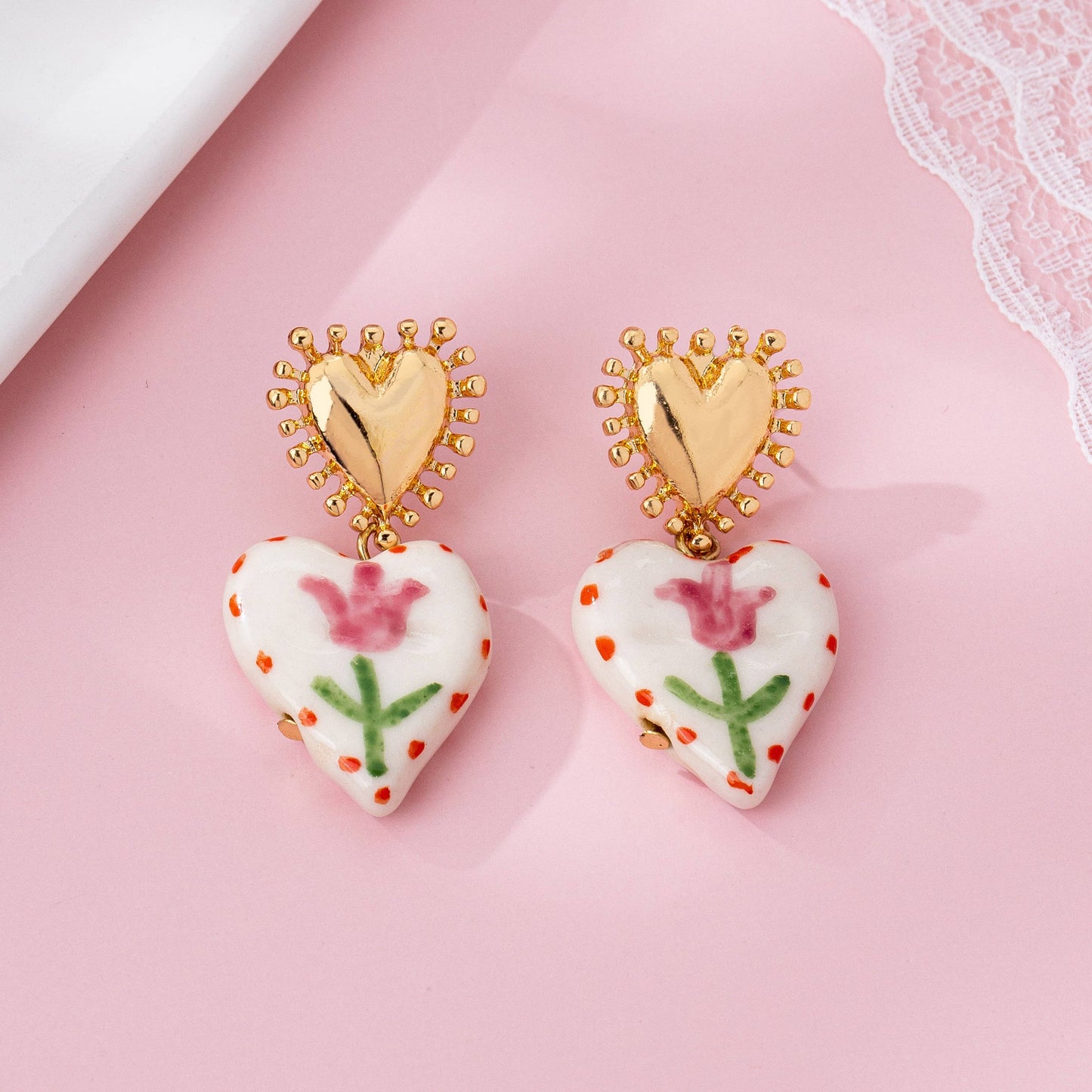 Heart Ceramic Drop Earrings