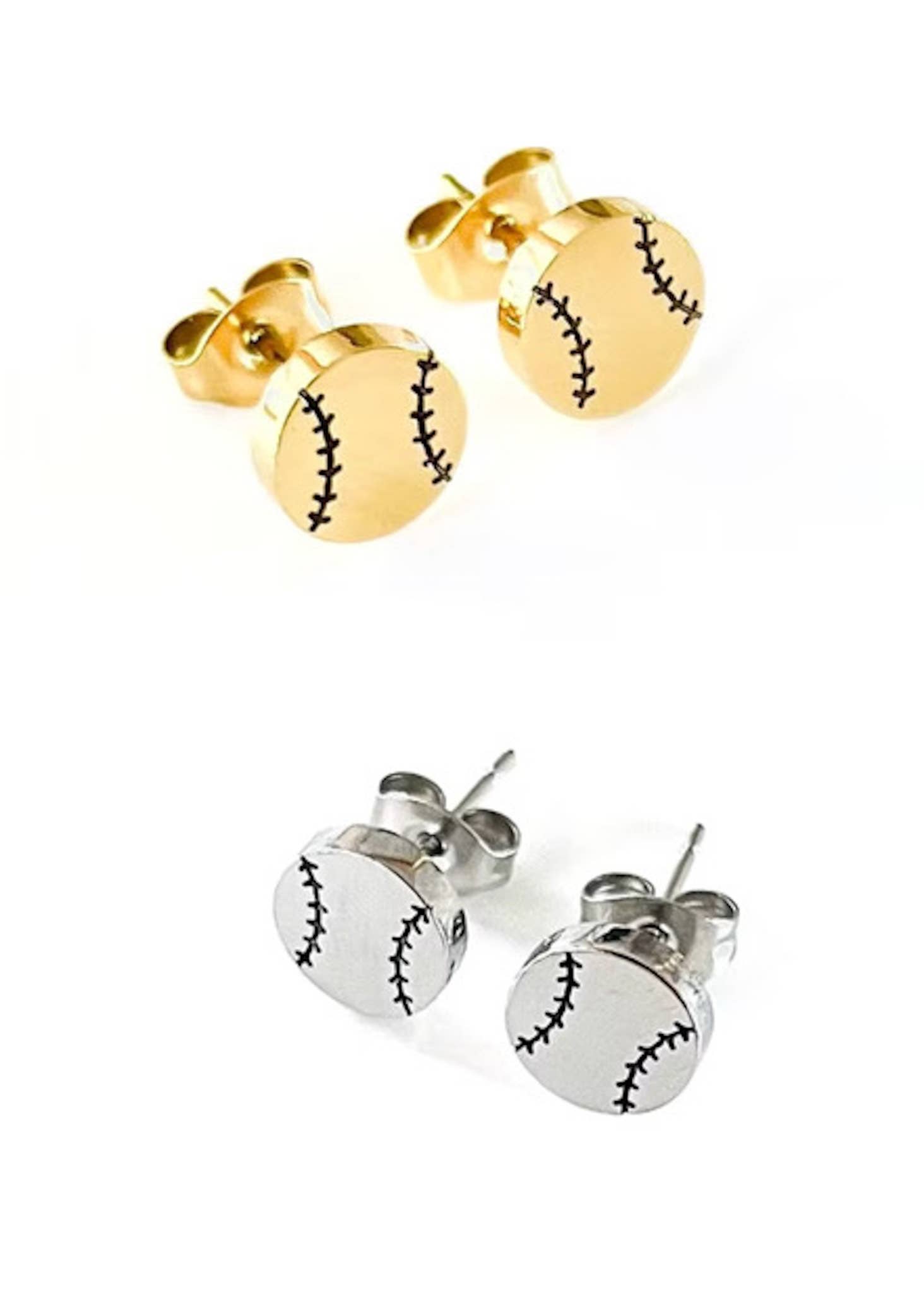 Baseball or Softball Stud Earrings in Gold