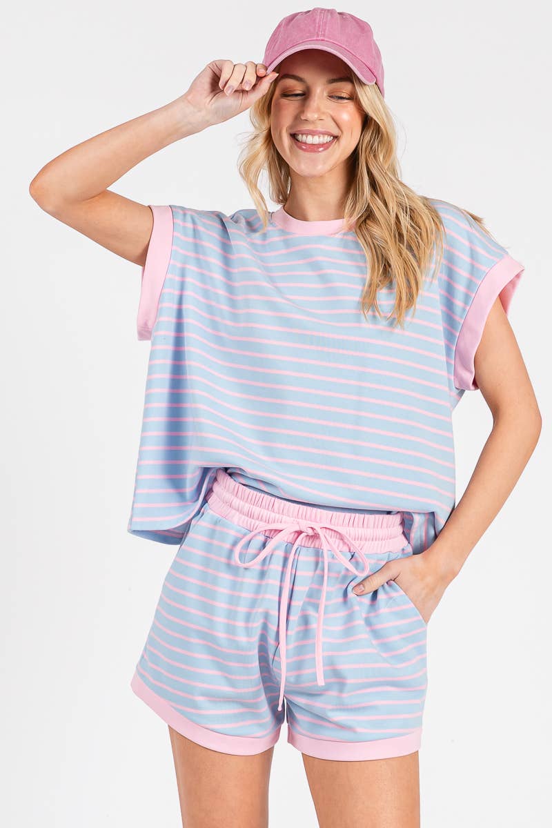STRIPED TERRY TOP AND SHORT SETS