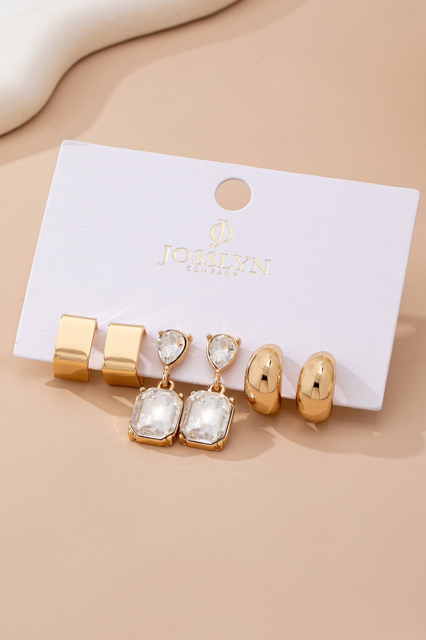 Trio Square Crescent Huggies & Crystal Drops