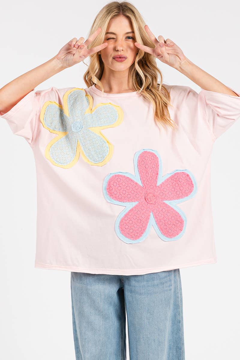 WASHED FLORAL PATCHWORK OVERSIZED TEE