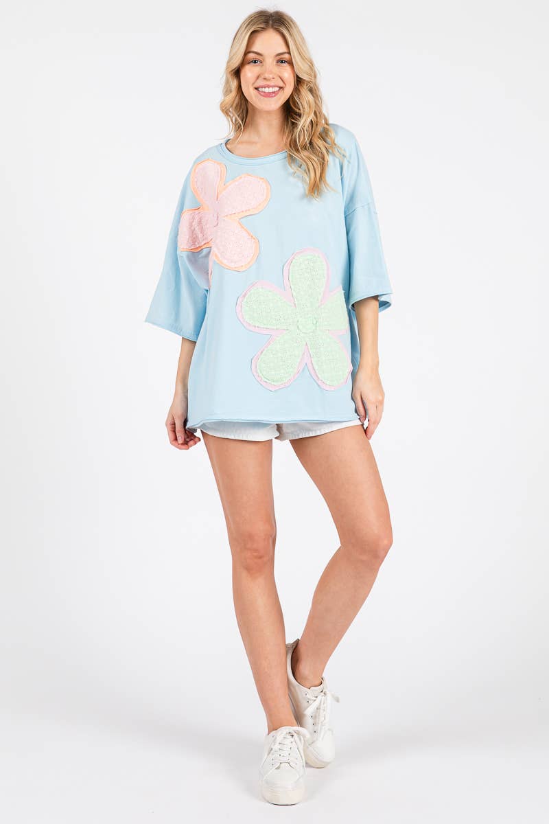 WASHED FLORAL PATCHWORK OVERSIZED TEE