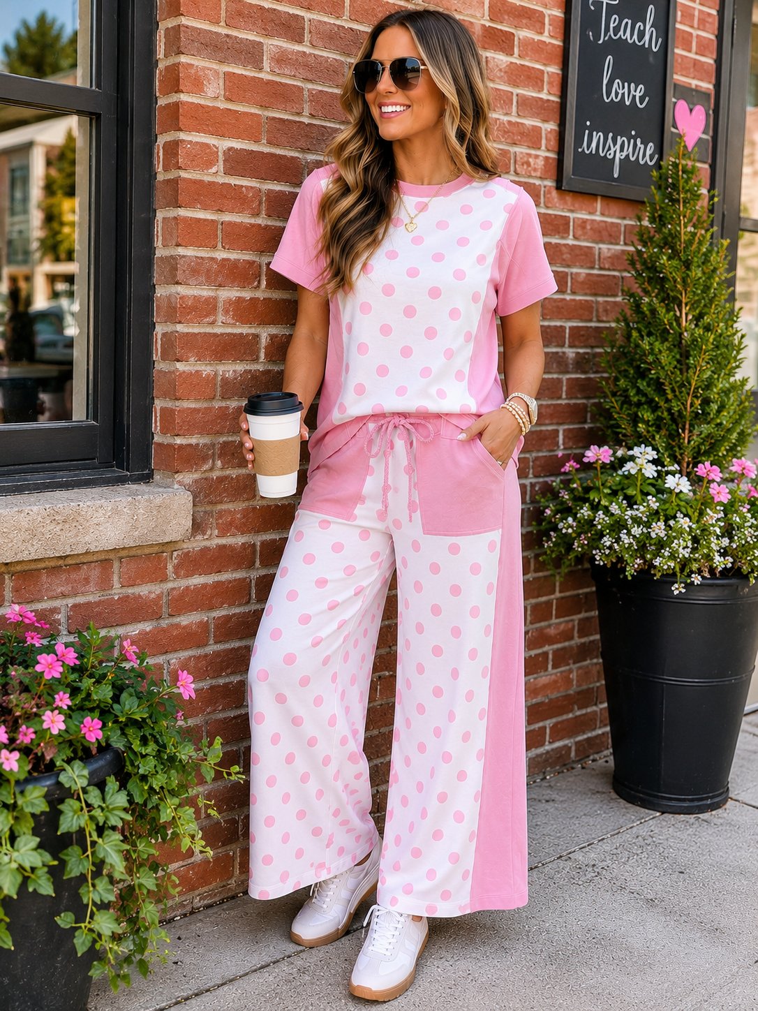 Pink Sugar Polka Dot Wide Leg Set 💕