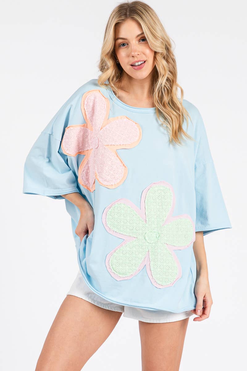 WASHED FLORAL PATCHWORK OVERSIZED TEE