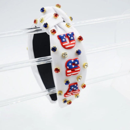 USA Rhinestone Stud Patriotic Headband