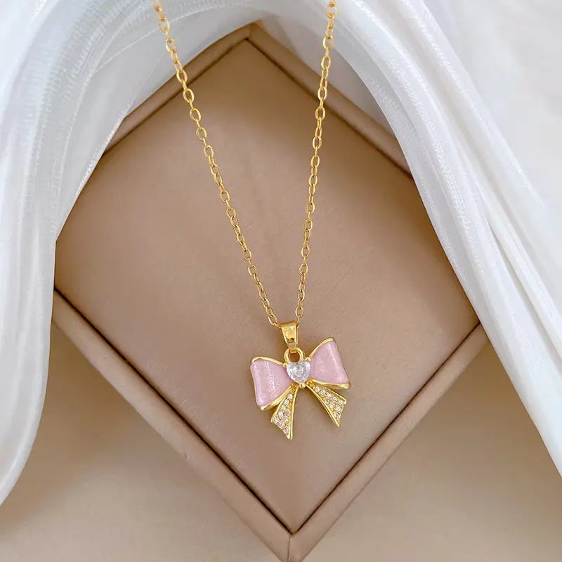 Pink Bow Pendant Necklace