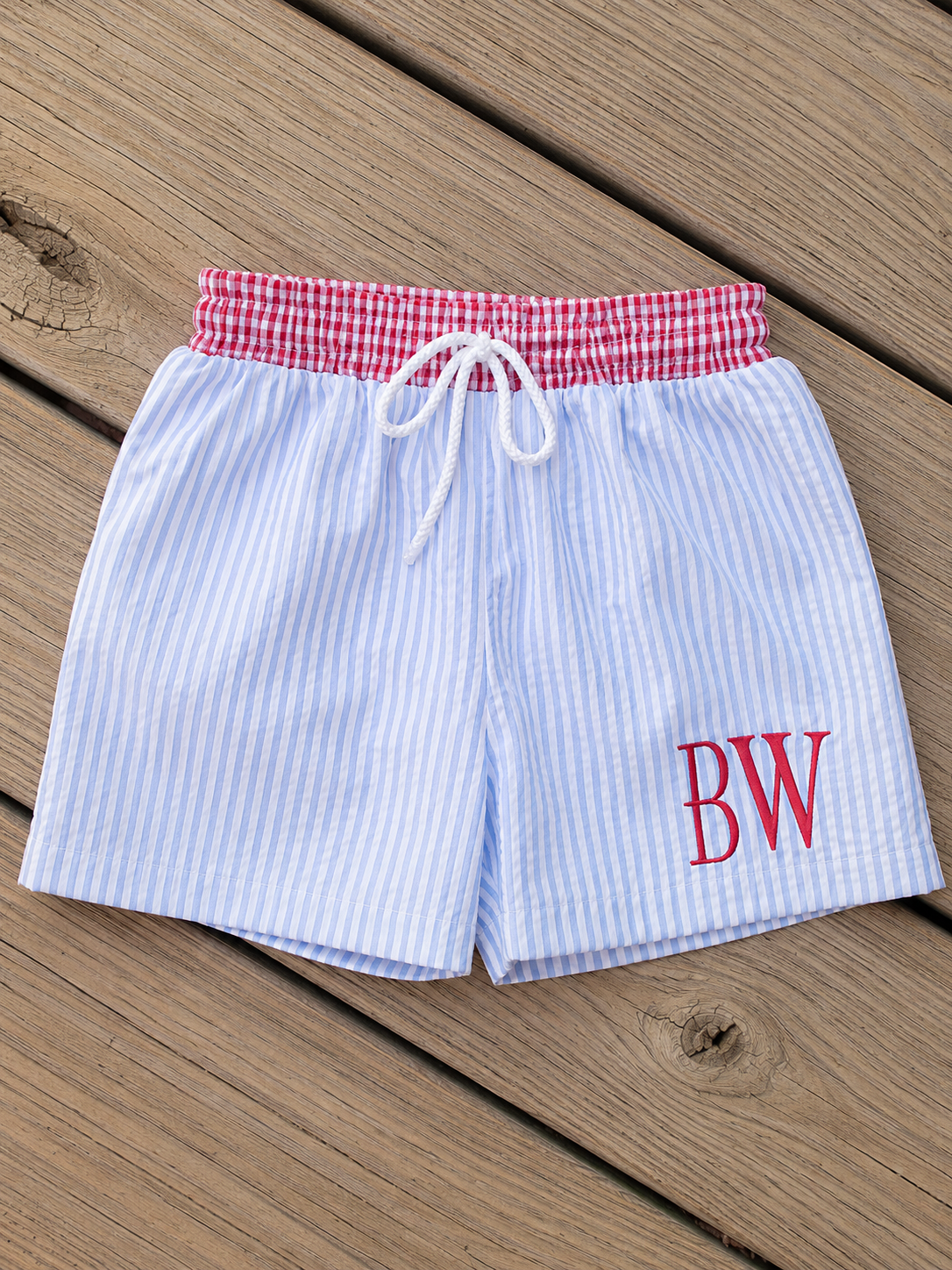 Personalized Seersucker Swim Trunks & Ruffle Bikini Set | Embroidery Blank Swimwear