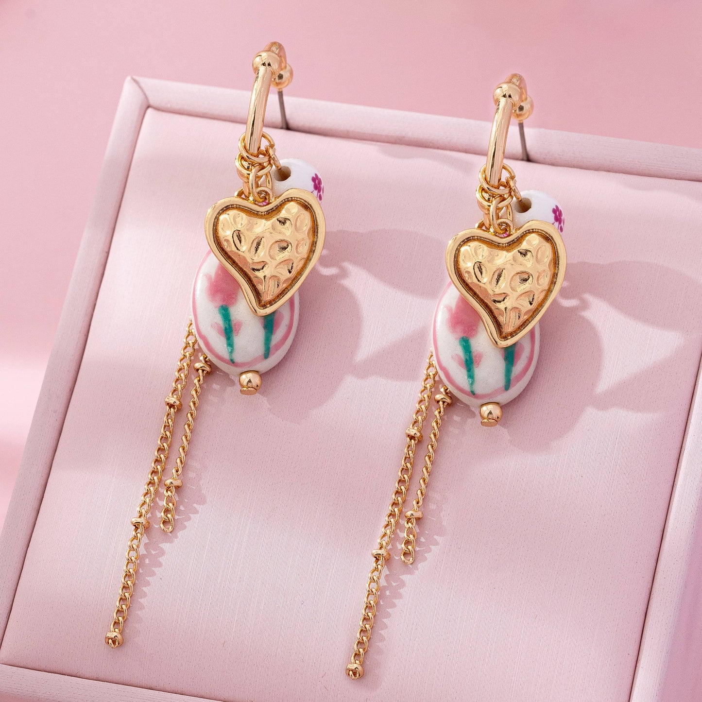 Chinoiserie Floral Charm Hoop Earrings