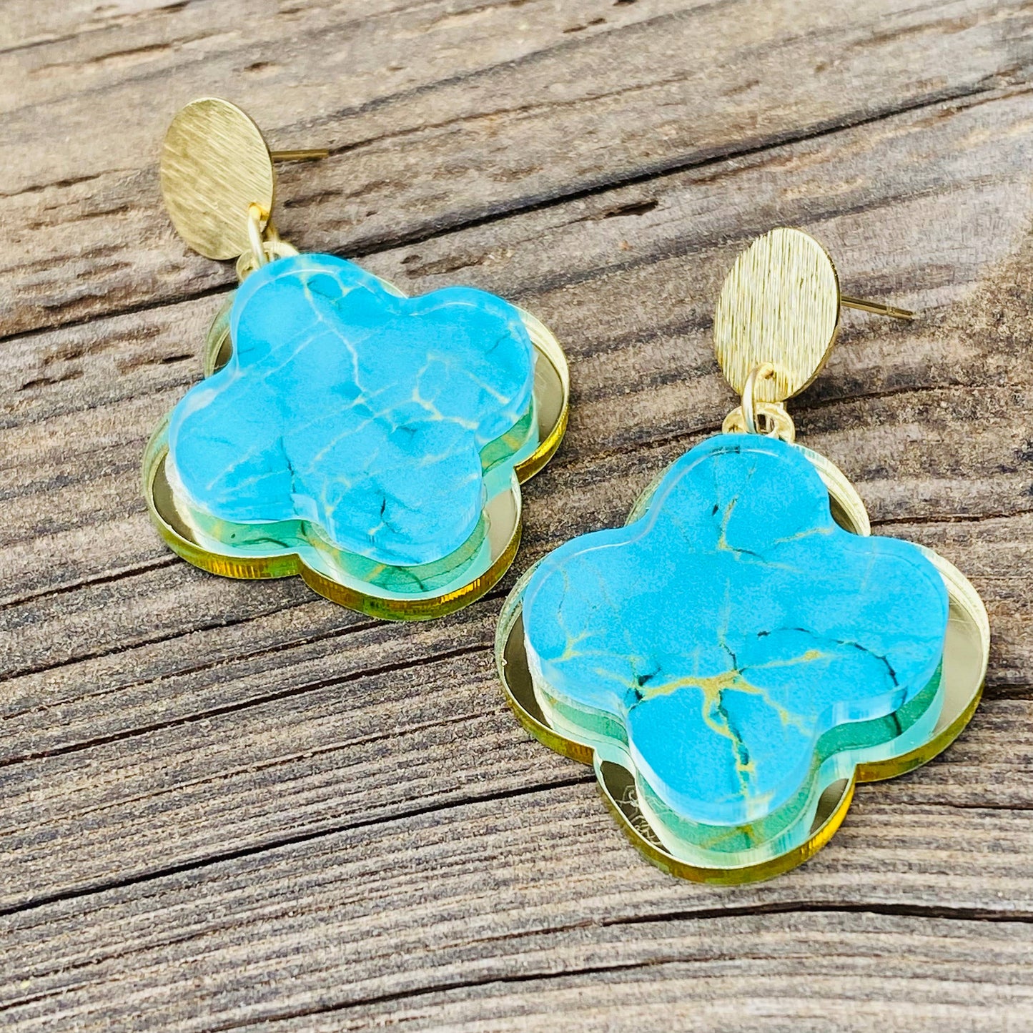 GEO FLOWER STRAWBERRY SWIRL AND GOLD EARRINGS