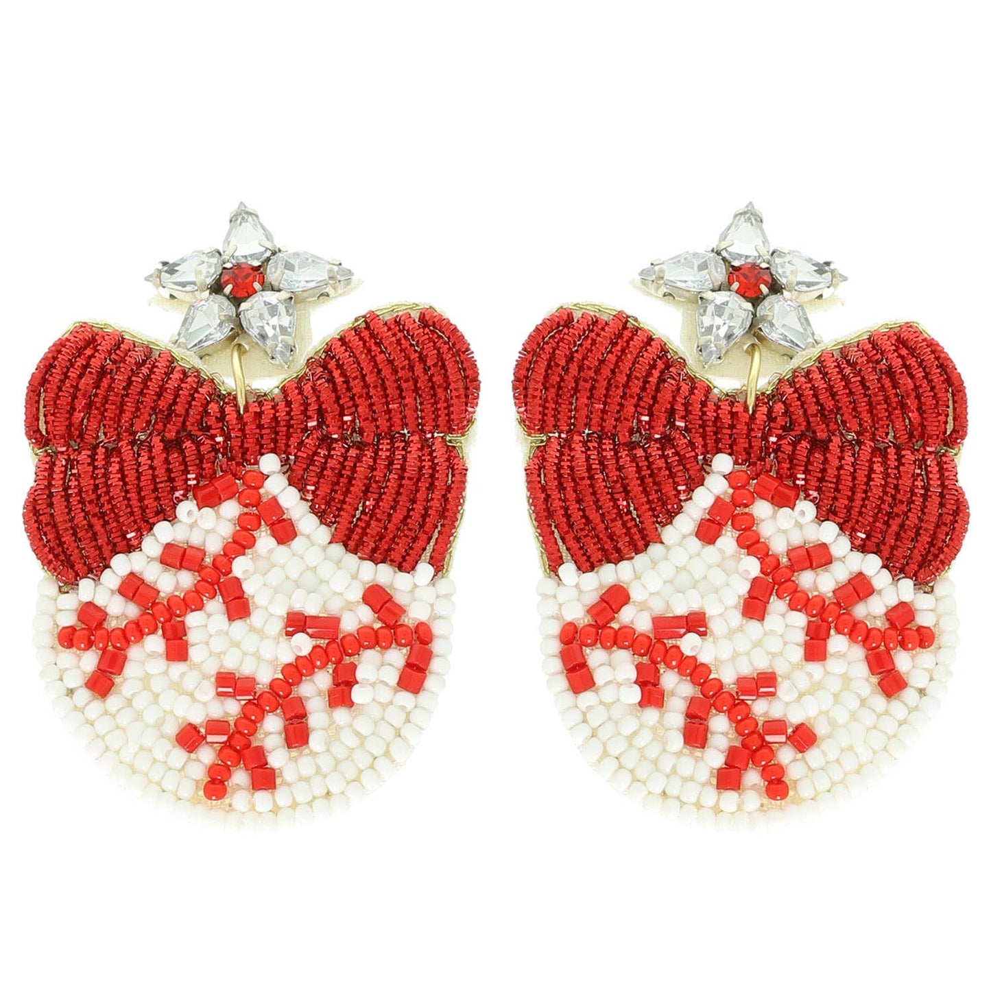 Gameday Bead Embellished Ribboned Baseball Dangle Earrings