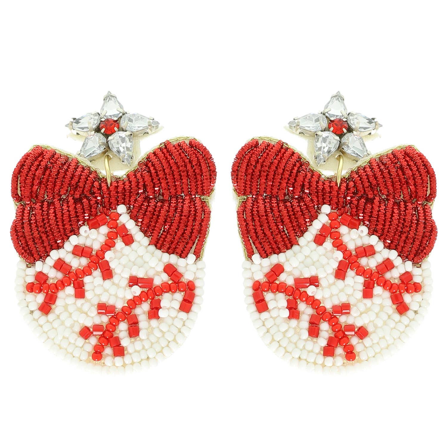 Gameday Bead Embellished Ribboned Baseball Dangle Earrings