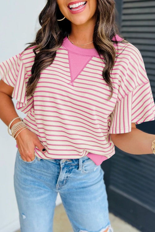 Striped Ruffle Short Sleeve Top
