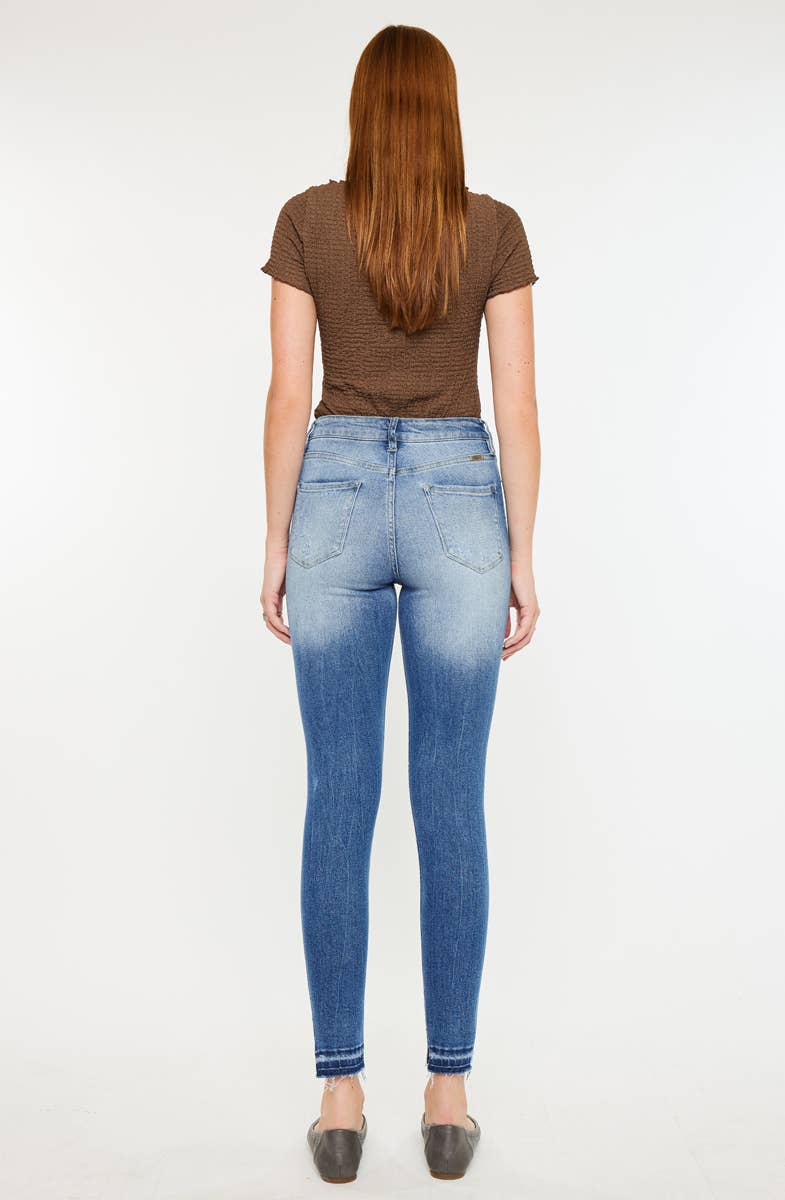 High Rise Frayed Edge Distressed Ankle Jeans