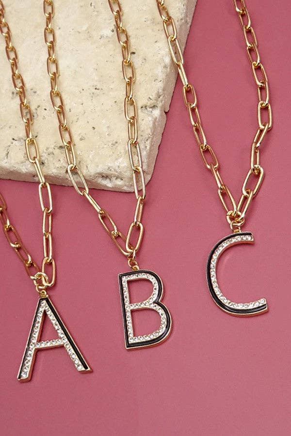 GOLD RHINSTONE INITIAL PENDANT NECKLACE
