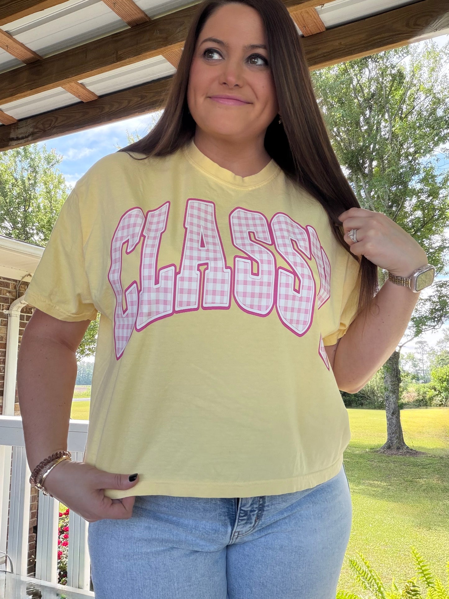 Classy Pink Gingham Graphic Tee | Trendy Tee | Butter