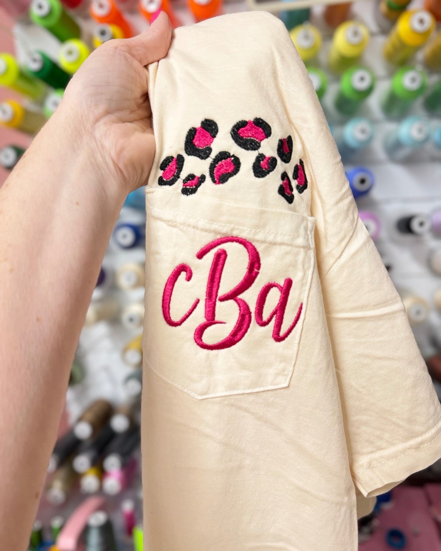 CC Pocket Tee with Leopard Embroidery Monogram
