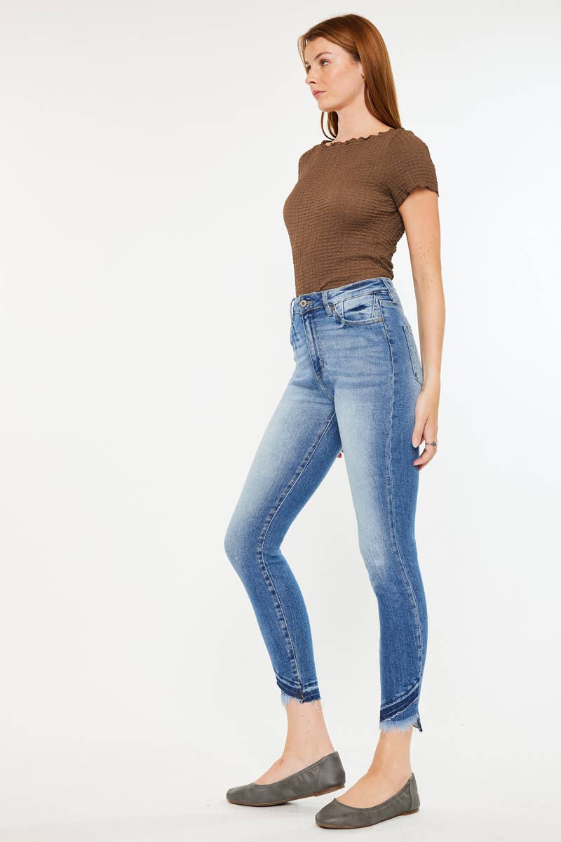 High Rise Frayed Edge Distressed Ankle Jeans