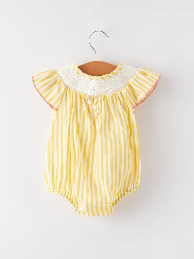 Chick Floral Embroidery Smocking Girls Romper